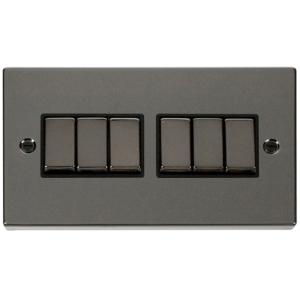 6 Gang 2 Way Plate Switch 10A Black Nickel