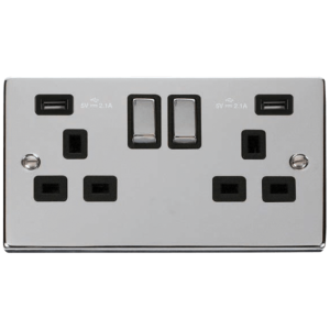 Ingot 2G Swd c/w Twin USB Outlet Socket 13A 2x2.1A Polished Chrome