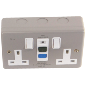 2 Gang RCD On/Off Indicator Test Socket 13A 30mA Metal Clad