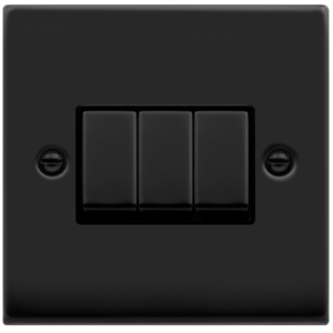 3 Gang 2 Way Plate Switch 10AX Matt Black