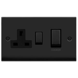 DP c/w 13A Switched Socket Switch 45A Matt Black