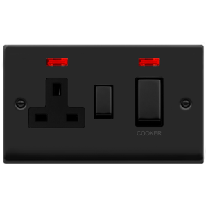 DP c/w 13A Switched Socket & Neons Switch 45A Matt Black