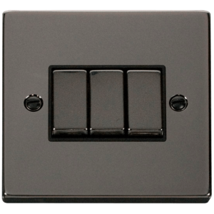 3 Gang 2 Way Plate Switch 10A Black Nickel