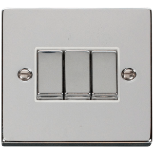3 Gang 2 Way Plate Switch 10A Polished Chrome