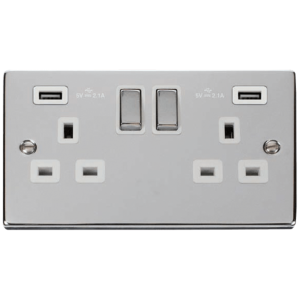 Ingot 2G Swd c/w Twin USB Outlet Socket 13A 2x2.1A Polished Chrome