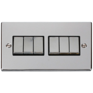 6 Gang 2 Way Plate Switch 10A Polished Chrome