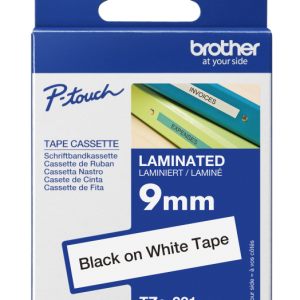 Labelling TZE Laminated Tape 9mmx8m Black on White
