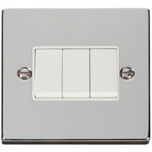 3 Gang 2 Way Plate Switch 10A Polished Chrome
