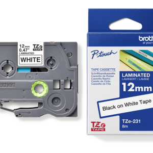 Labelling TZE Laminated Tape 12mmx8m Black on White