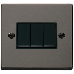 3 Gang 2 Way Plate Switch 10A Black Nickel