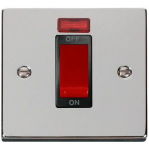 1 Gang c/w Neon Cooker Control Switch 45A Polished Chrome