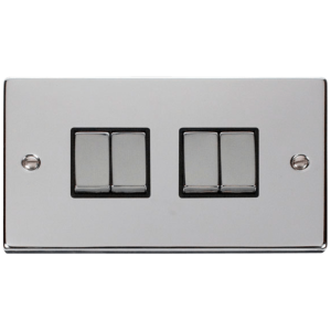 4 Gang 2 Way Plate Switch 10A Polished Chrome