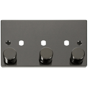 2 Gang Dimmer & Knob 3 Modules Frontplate Black Nickel